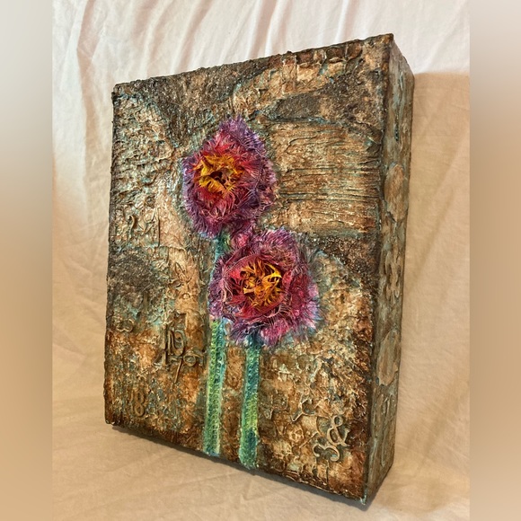 Handmade mixed media “Pom Pom trees” canvas - Picture 1 of 9